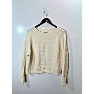 Women’s Wool Sweater Sz L Cream Minimalist Capsule Wardrobe Quiet Luxury Classic